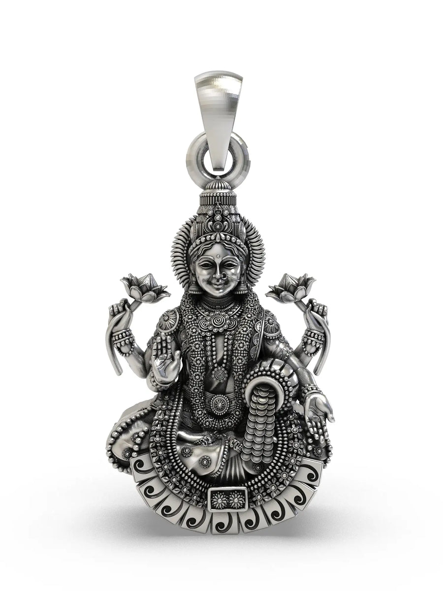 Four-Armed Goddess Lakshmi Sterling Silver Temple Pendant