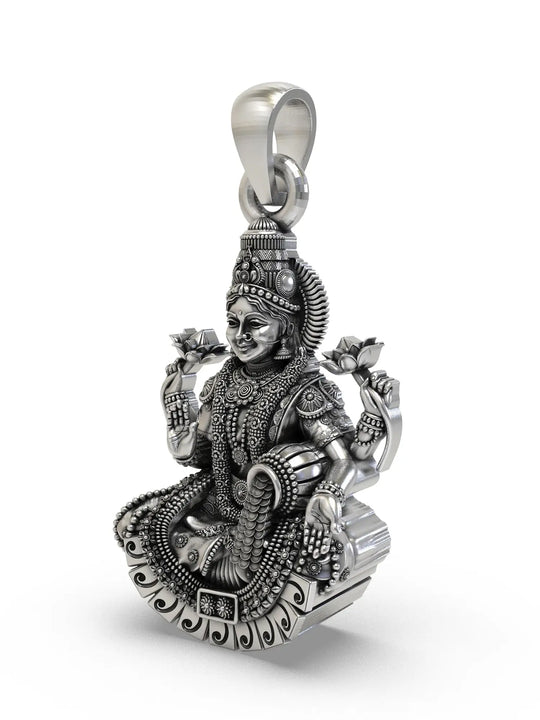 Four-Armed Goddess Lakshmi Sterling Silver Temple Pendant