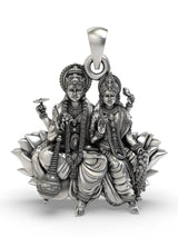 Vishnu and Lakshmi on Lotus Temple Silver Pendant