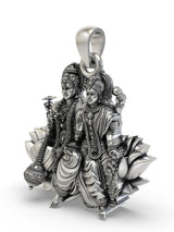 Vishnu and Lakshmi on Lotus Temple Silver Pendant