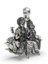 Vishnu and Lakshmi on Lotus Temple Silver Pendant