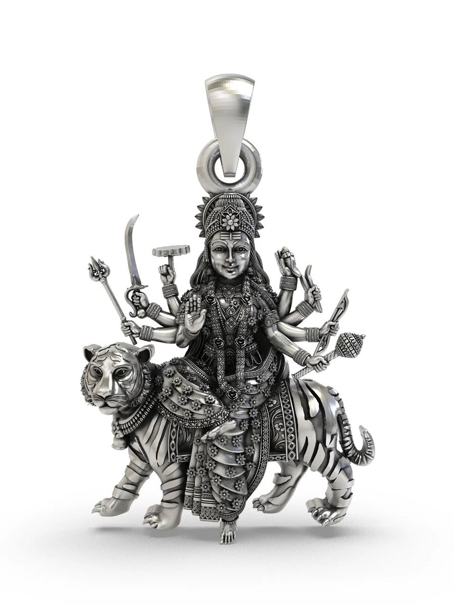 Simhavahini Durga Maa Sterling Silver Pendant