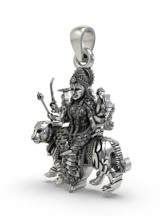 Simhavahini Durga Maa Sterling Silver Pendant