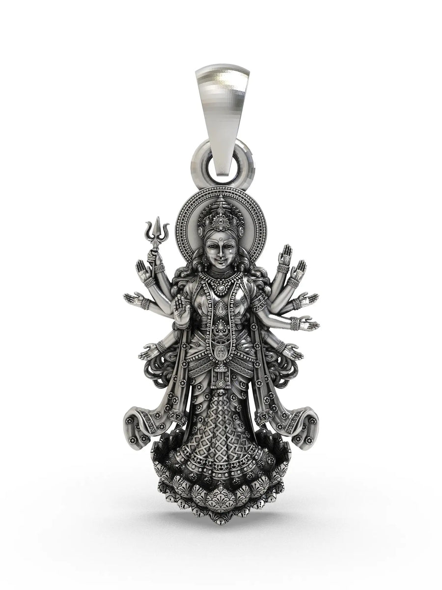 Navadurga Sterling Silver Pendant with Goddess Durga Motif
