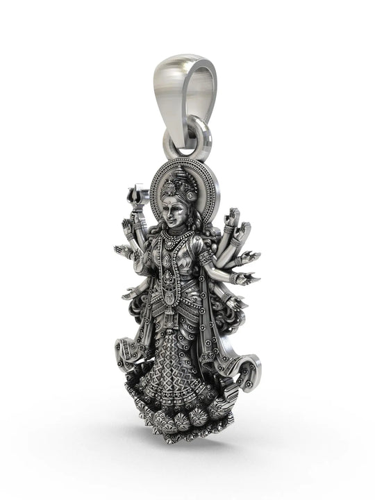 Navadurga Sterling Silver Pendant with Goddess Durga Motif