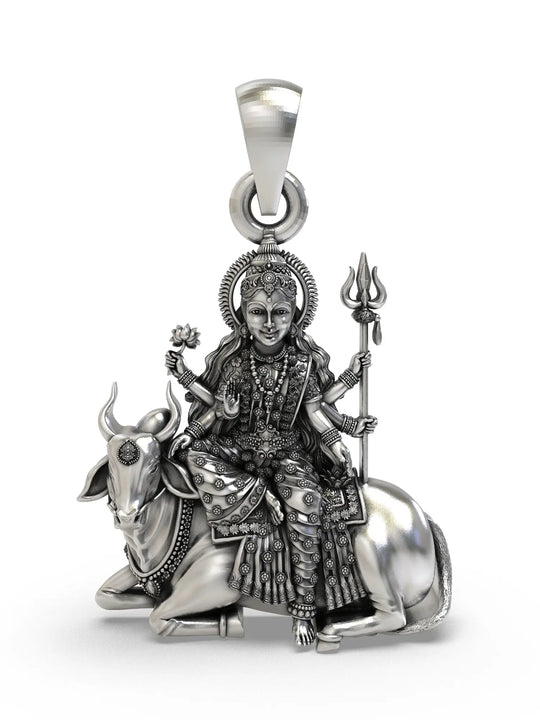 Mahagauri Durga on Bull Sterling Silver Pendant