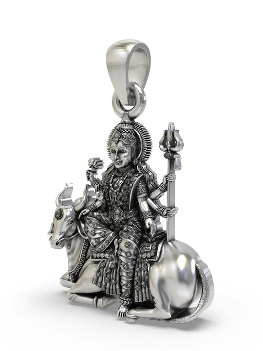 Mahagauri Durga on Bull Sterling Silver Pendant