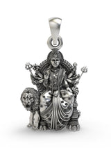 Goddess Durga on Lion Throne Sterling Silver Pendant