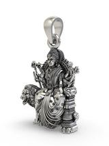 Goddess Durga on Lion Throne Sterling Silver Pendant