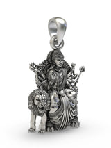 Goddess Durga on Lion Throne Sterling Silver Pendant