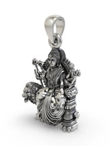 Goddess Durga on Lion Throne Sterling Silver Pendant