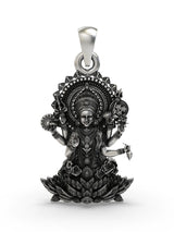 Shat Bhuja Lakshmi on Lotus Sterling Silver Pendant