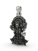 Shat Bhuja Lakshmi on Lotus Sterling Silver Pendant