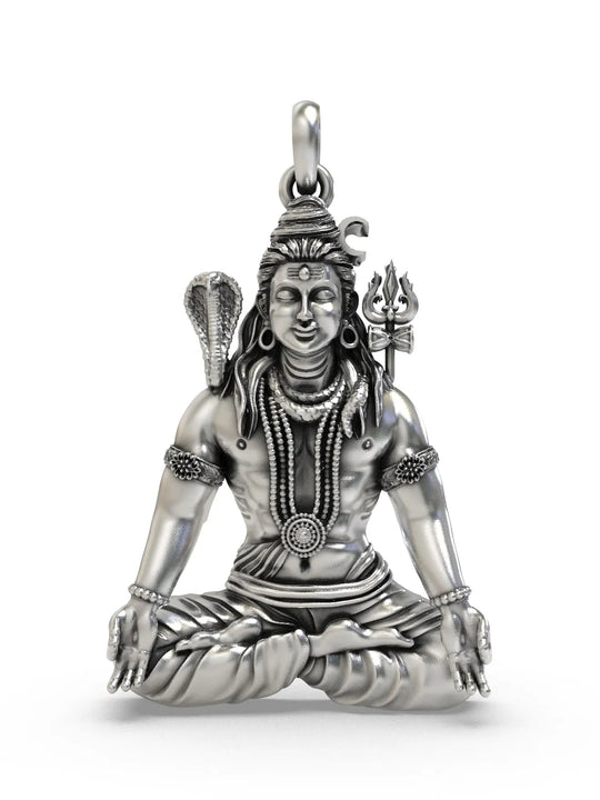 Lord Shiva in Padmasana Sterling Silver Pendant