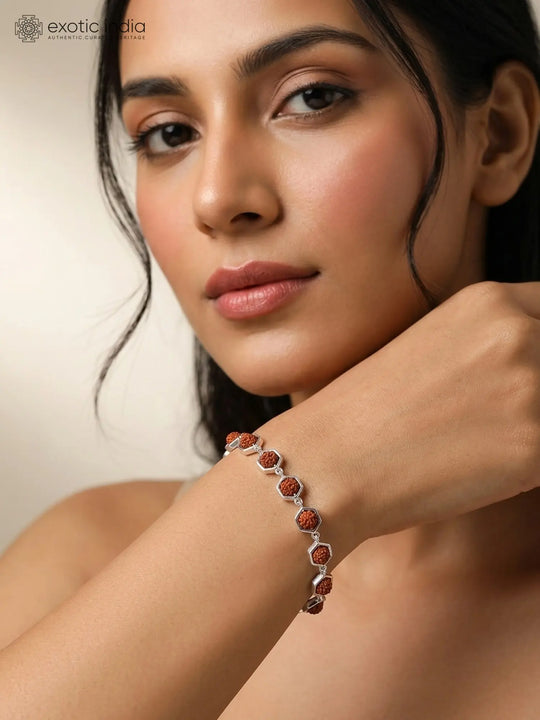 Rudraksha and Sterling Silver Hexagonal Bracelet
