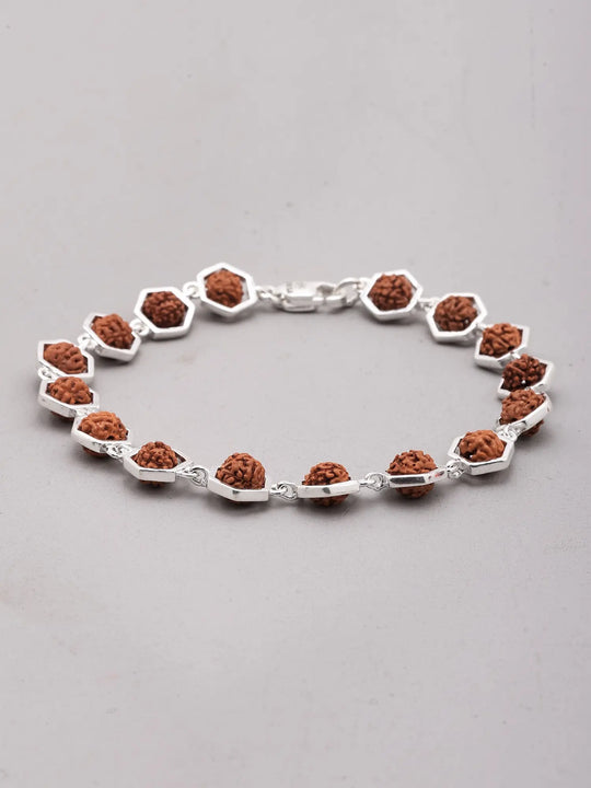 Rudraksha and Sterling Silver Hexagonal Bracelet
