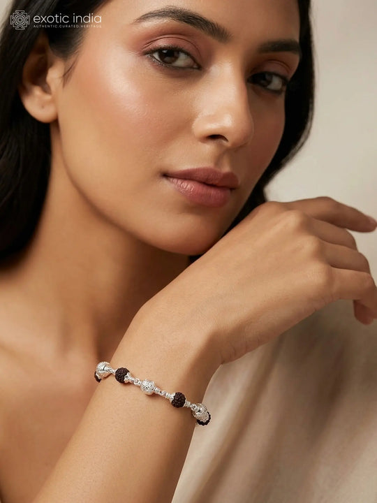 Rudraksha and Textured Sterling Silver Bracelet