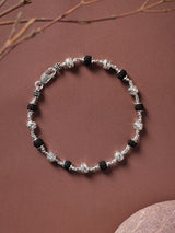 Rudraksha and Textured Sterling Silver Bracelet