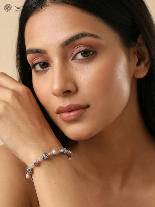 Tulsi and Shri Hari Sterling Silver Beads Bracelet