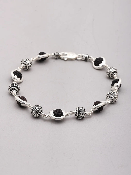 Rudraksha and Sterling Silver Om Namah Shivaya Bracelet