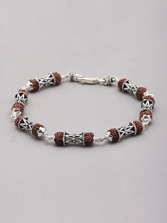 Rudraksha and Sterling Silver Damru Bead Bracelet