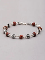 Rudraksha and Sterling Silver Lattice Bead Bracelet
