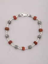 Rudraksha and Sterling Silver Lattice Bead Bracelet