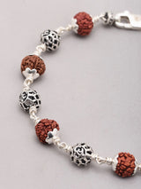 Rudraksha and Sterling Silver Lattice Bead Bracelet