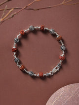 Rudraksha and Sterling Silver Lattice Bead Bracelet