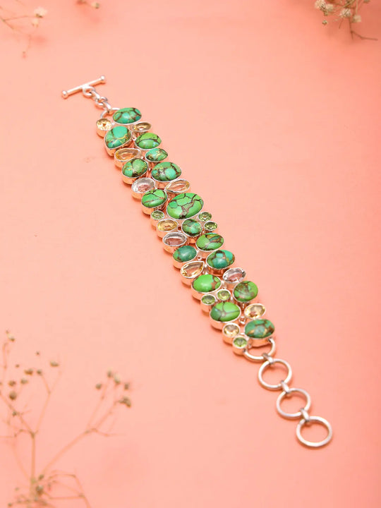 Multi-Gemstone Statement Sterling Silver Bracelet