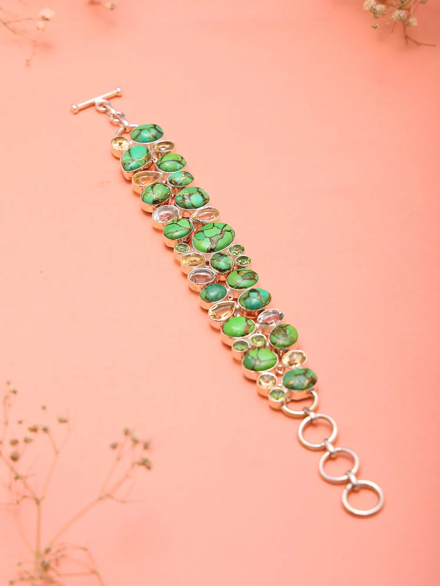 Multi-Gemstone Statement Sterling Silver Bracelet