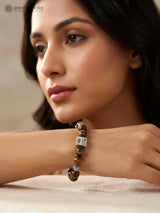 Tiger's Eye Bead Sterling Silver Elasticated Bracelet