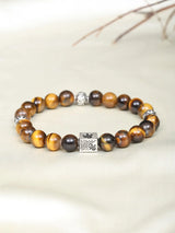 Tiger's Eye Bead Sterling Silver Elasticated Bracelet