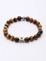 Tiger's Eye Bead Sterling Silver Elasticated Bracelet