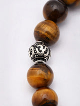 Tiger's Eye Bead Sterling Silver Elasticated Bracelet