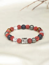 Rudraksha and Multi Stone Sterling Silver Stretch Bracelet