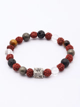 Rudraksha and Multi Stone Sterling Silver Stretch Bracelet