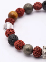 Rudraksha and Multi Stone Sterling Silver Stretch Bracelet
