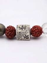 Rudraksha and Multi Stone Sterling Silver Stretch Bracelet