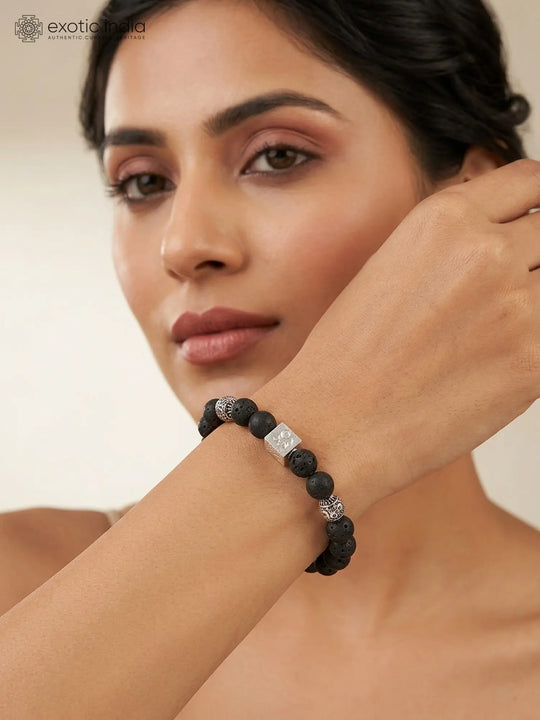 Lava Stone and Sterling Silver Elasticated Bracelet