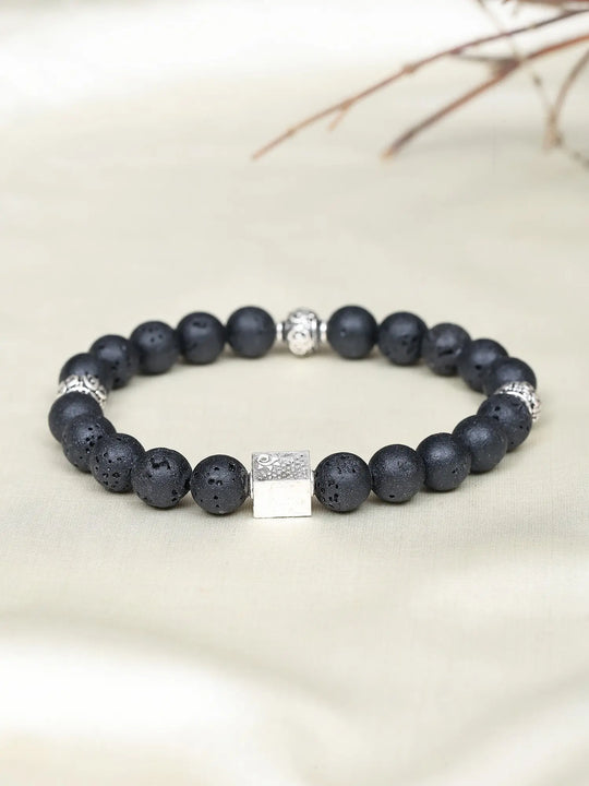 Lava Stone and Sterling Silver Elasticated Bracelet