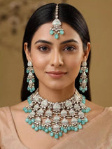 Mint Green Kundan Choker Necklace Set with Maang Tikka