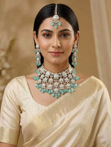 Mint Green Kundan Choker Necklace Set with Maang Tikka