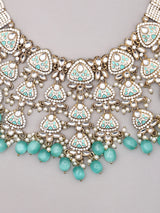 Mint Green Kundan Choker Necklace Set with Maang Tikka