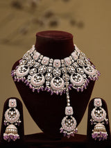Lavender Brass Choker Necklace Set with Jhumka Earrings and Maang Tikka