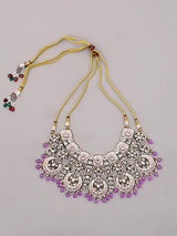 Lavender Brass Choker Necklace Set with Jhumka Earrings and Maang Tikka