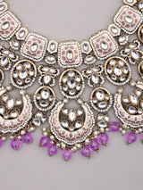 Lavender Brass Choker Necklace Set with Jhumka Earrings and Maang Tikka