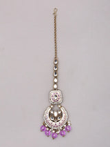 Lavender Brass Choker Necklace Set with Jhumka Earrings and Maang Tikka