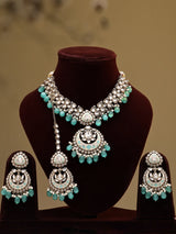 Mint Green Kundan Necklace Set with Earrings and Maang Tikka