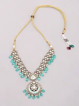 Mint Green Kundan Necklace Set with Earrings and Maang Tikka